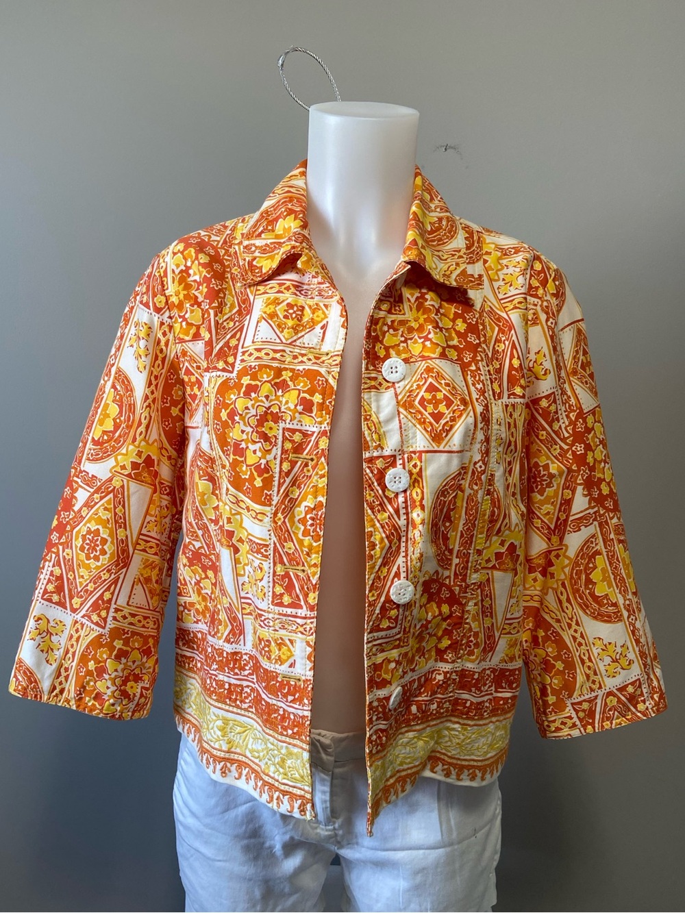 Coldwater Creek Orange & Yellow Patterned Button-Front Jacket